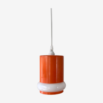 Orange & white opaline glass pendant lamp