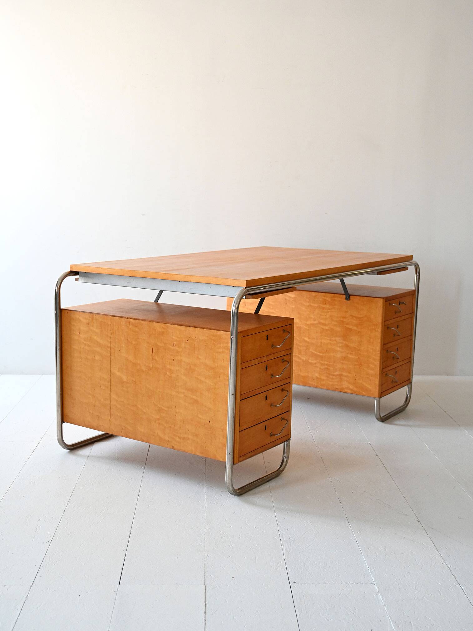 Bureau scandinave en bouleau et acier par Mücke & Melder, années 1930