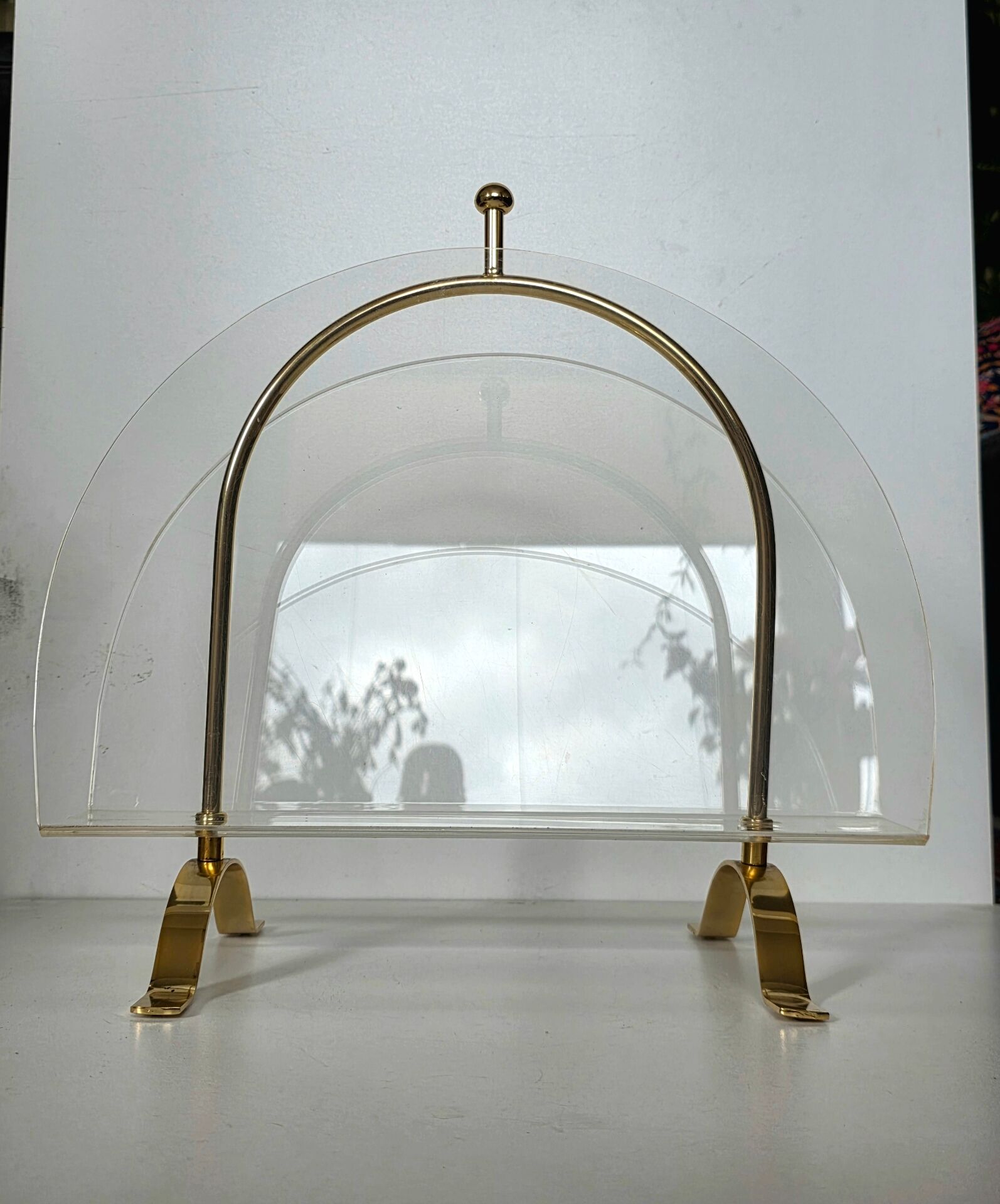 Vintage Lucite and Brass Magazine Rack - Hollywood Regency - 1970s
