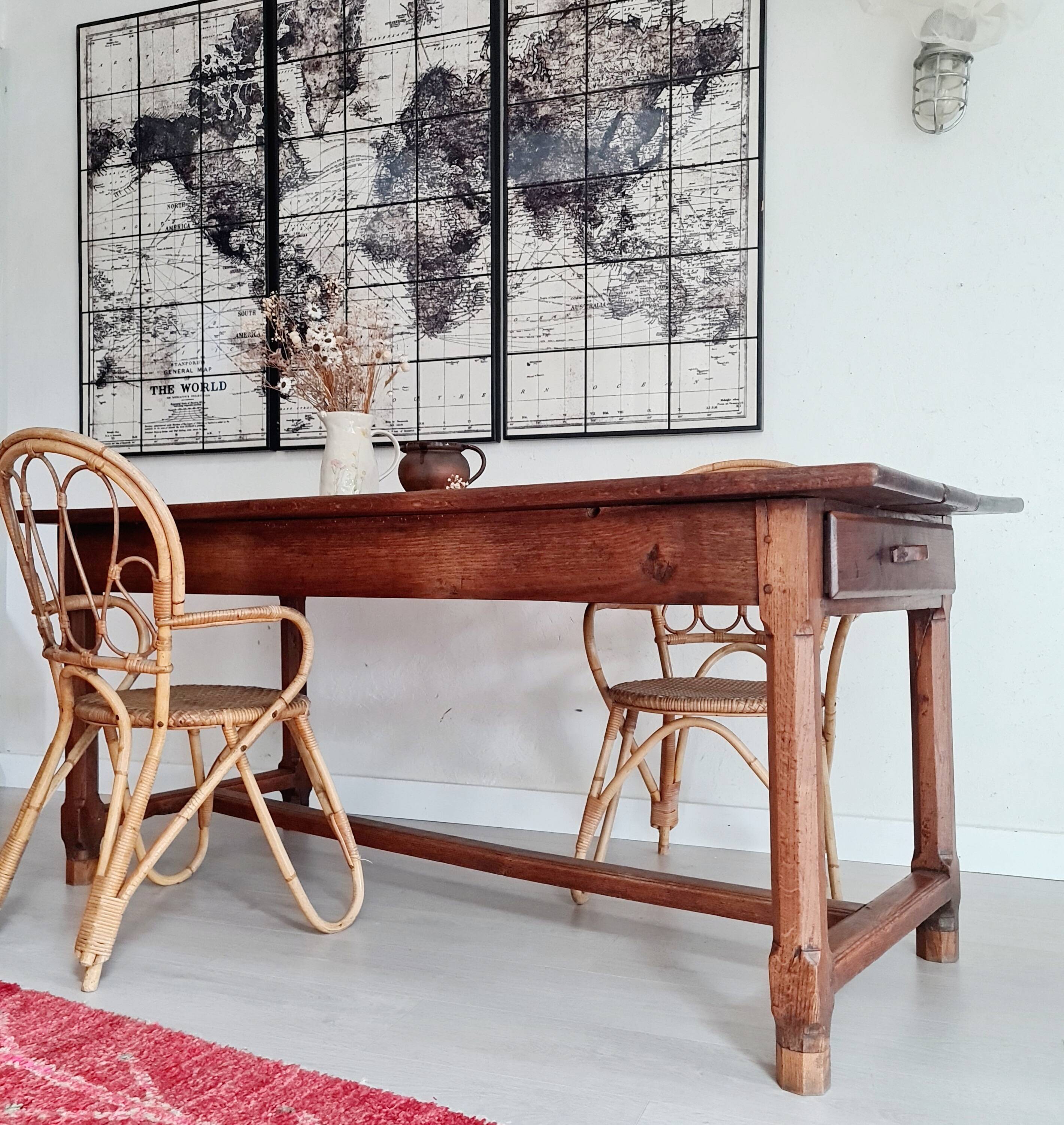 Antique farm table with 2 drawers
