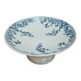 Antique compote dish in ironstone HBCM Choisy-le-Roi Louis XVI model with bird decoration.