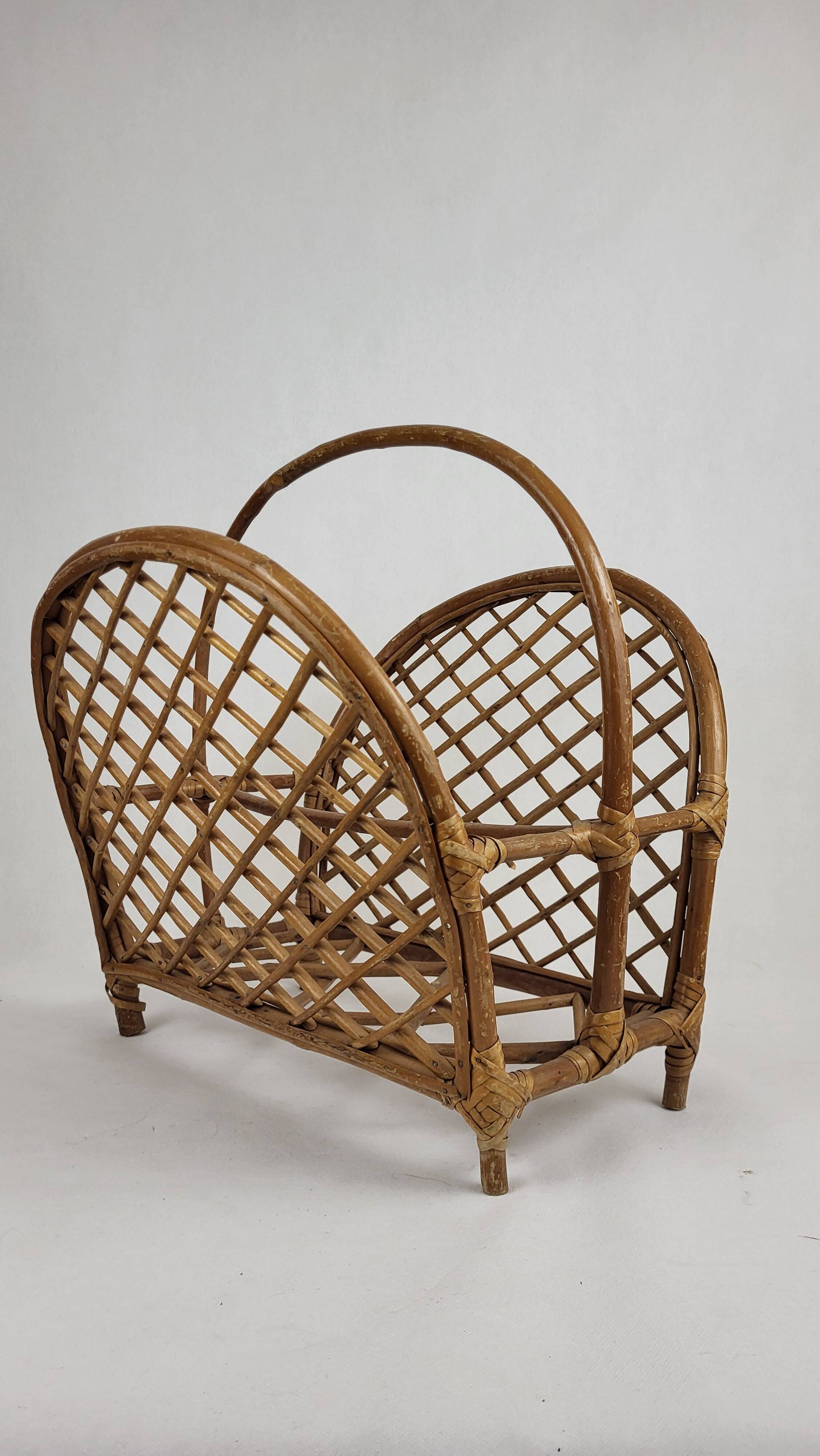 Rattan magazine rack 1960s