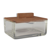 Vintage glass box with tawny leather lid
