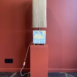 Base stuck blue beige marble-plaster, fringed lampshade Houles, 21st century.