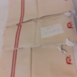 3 Old mestizo linen and cotton tea towels stripes and red initials cross stitches l3
