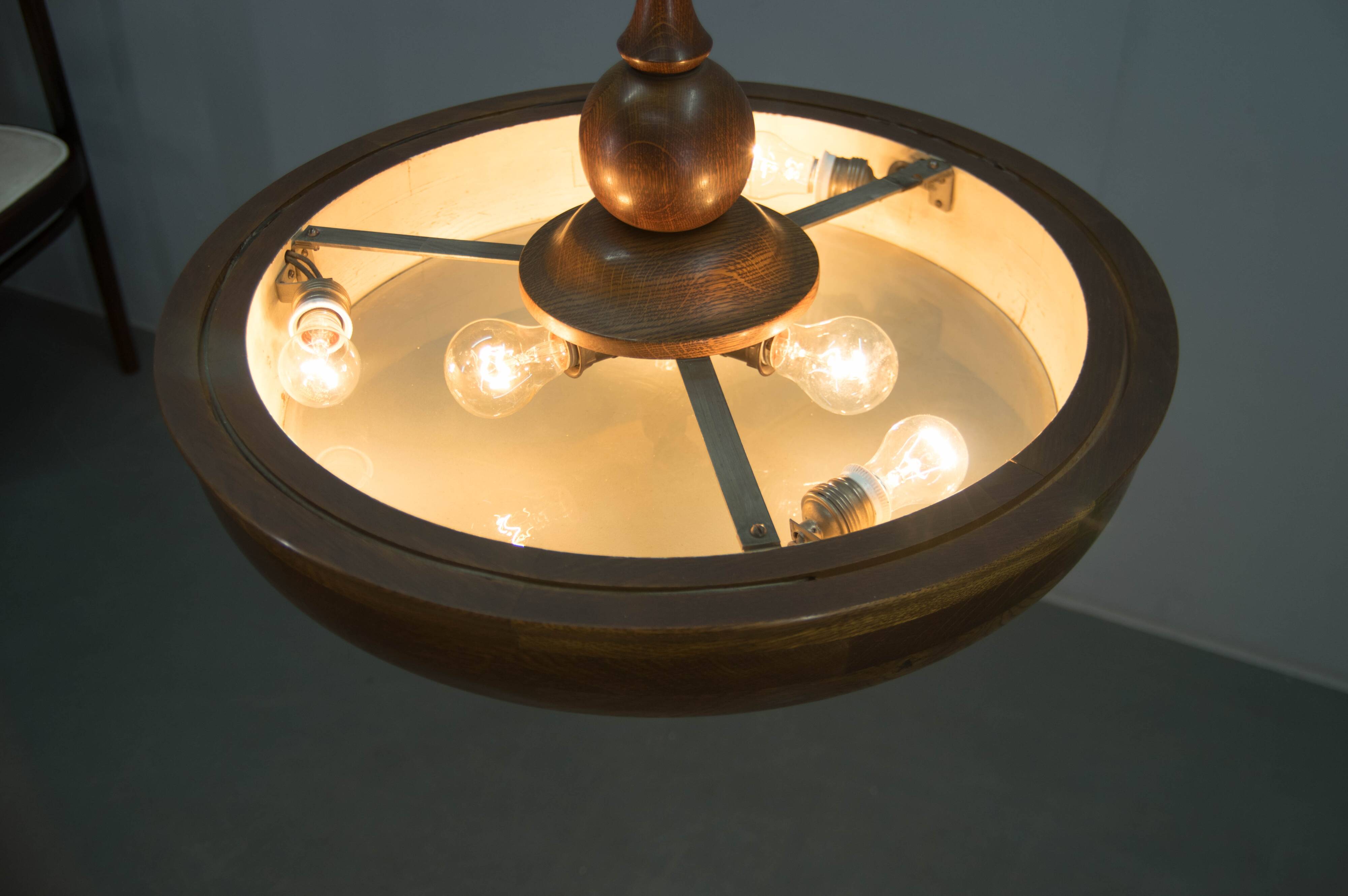 Large Wooden Art Deco Chandelier, 1930s