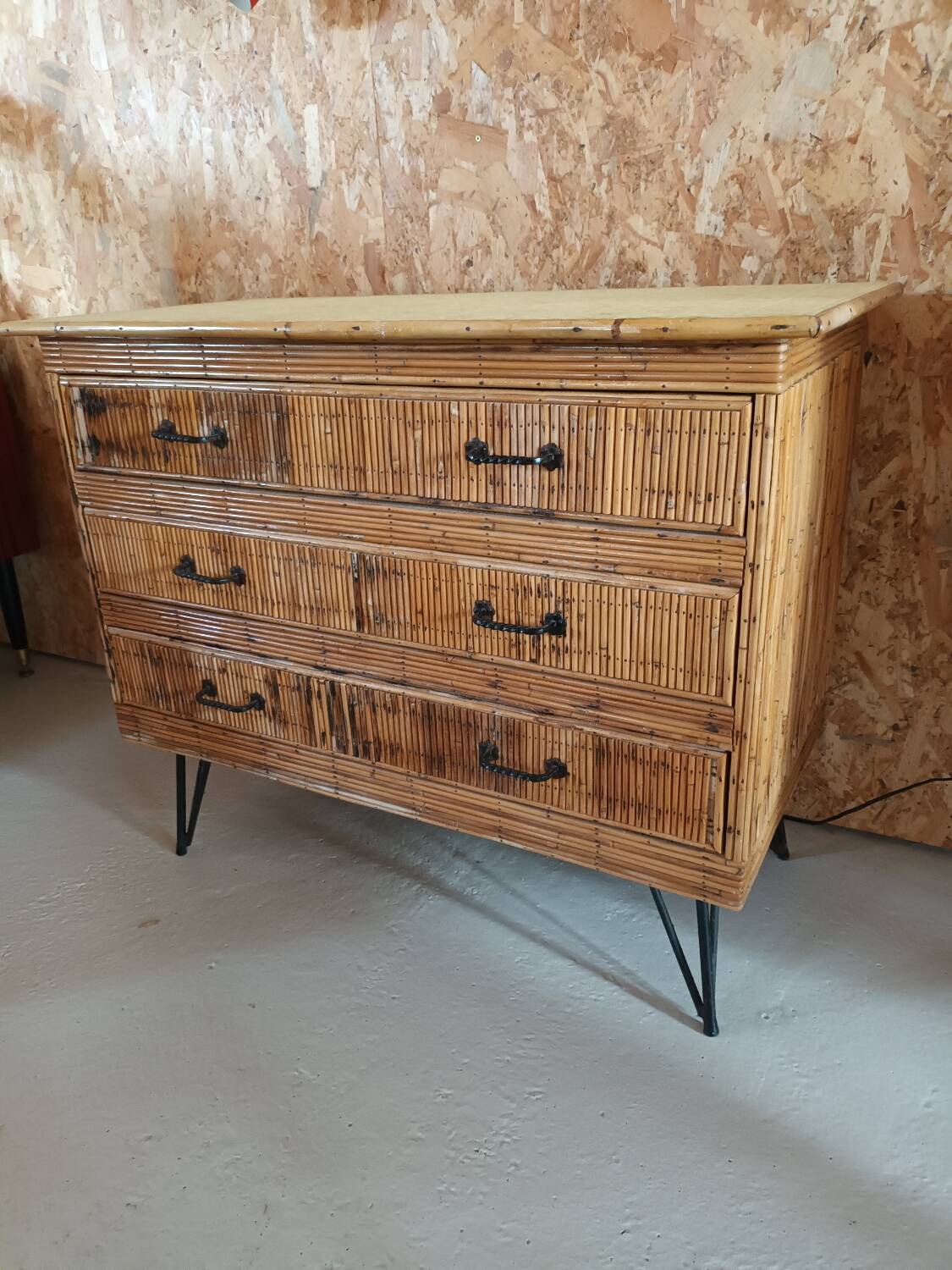 Vintage rattan chest of drawers