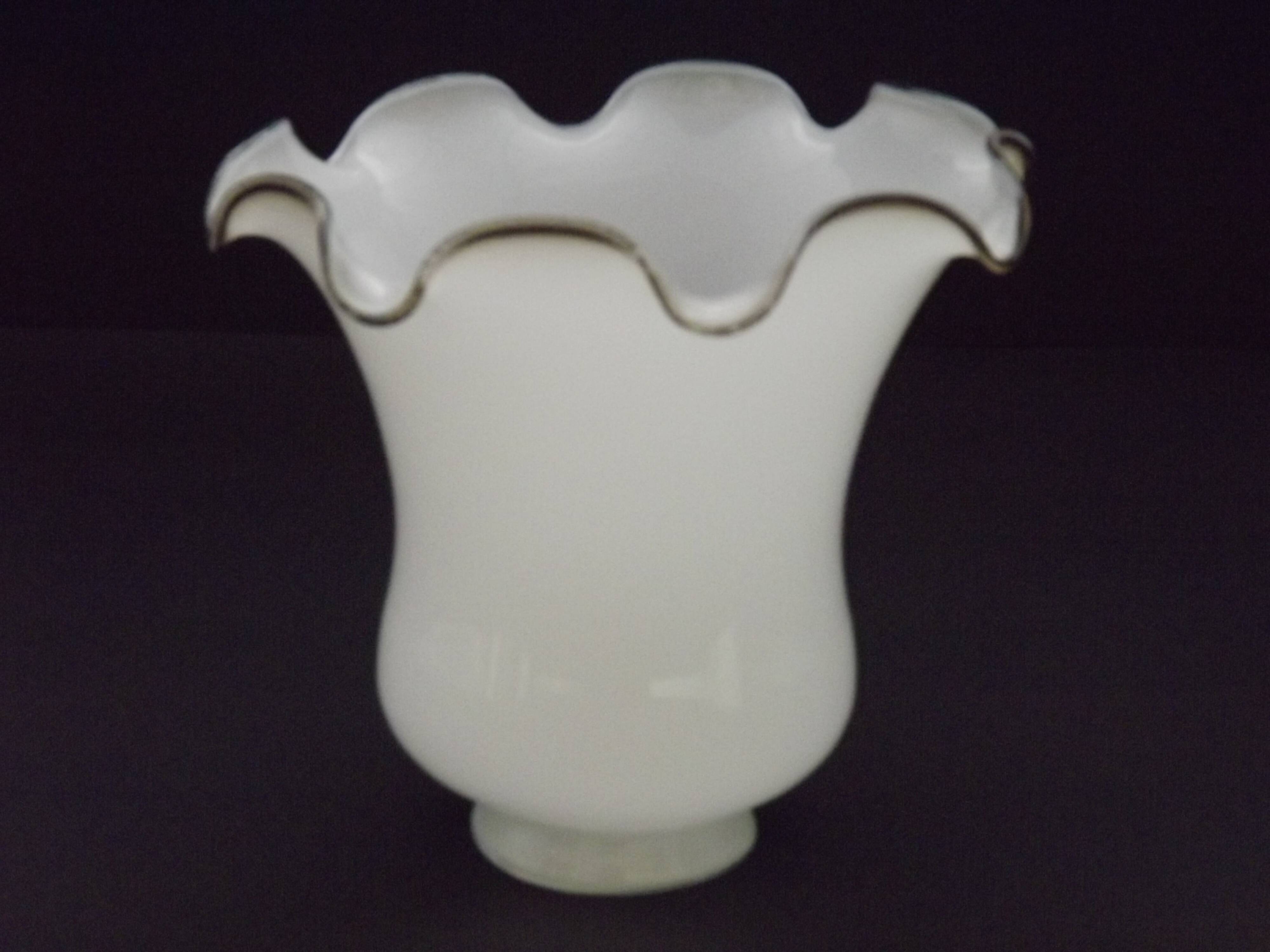 White Opaque Glass Bell Shaped Shade With Contrasting Frilled Edge