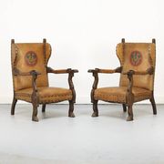 Set of Two Antique Leather Armchairs
