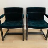 Vintage armchair in green velvet and black wood