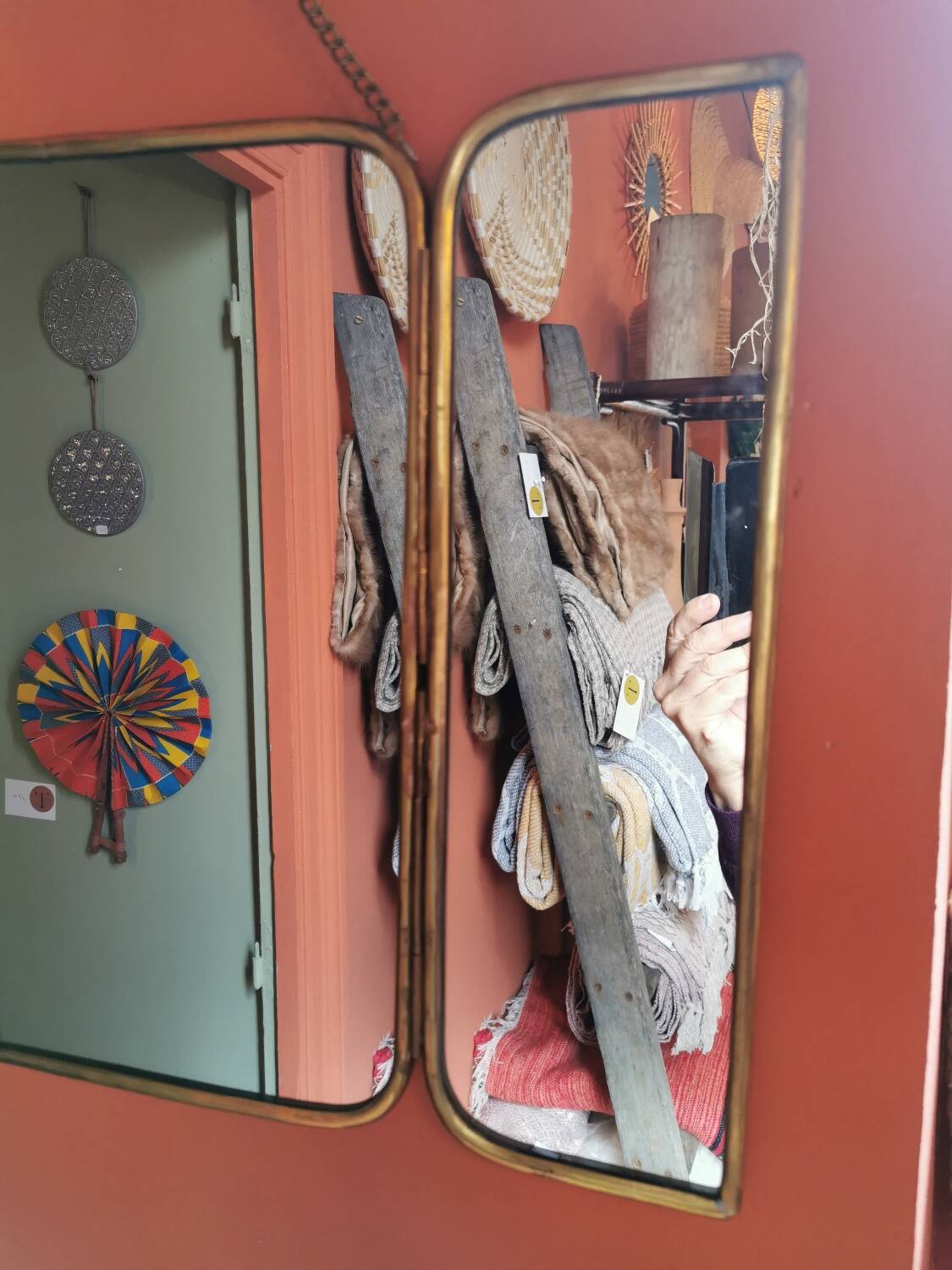 Solid brass triptych barber mirror