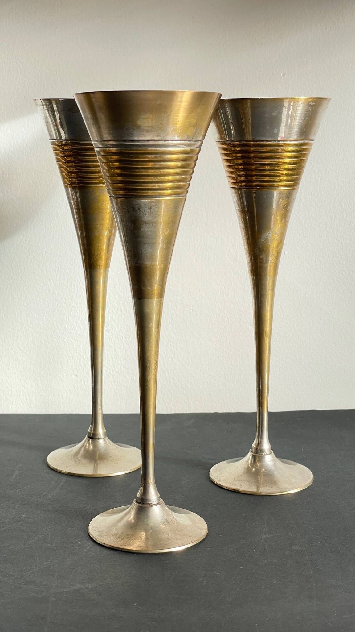6 Flutes Champagne Laiton Argenté Vintage