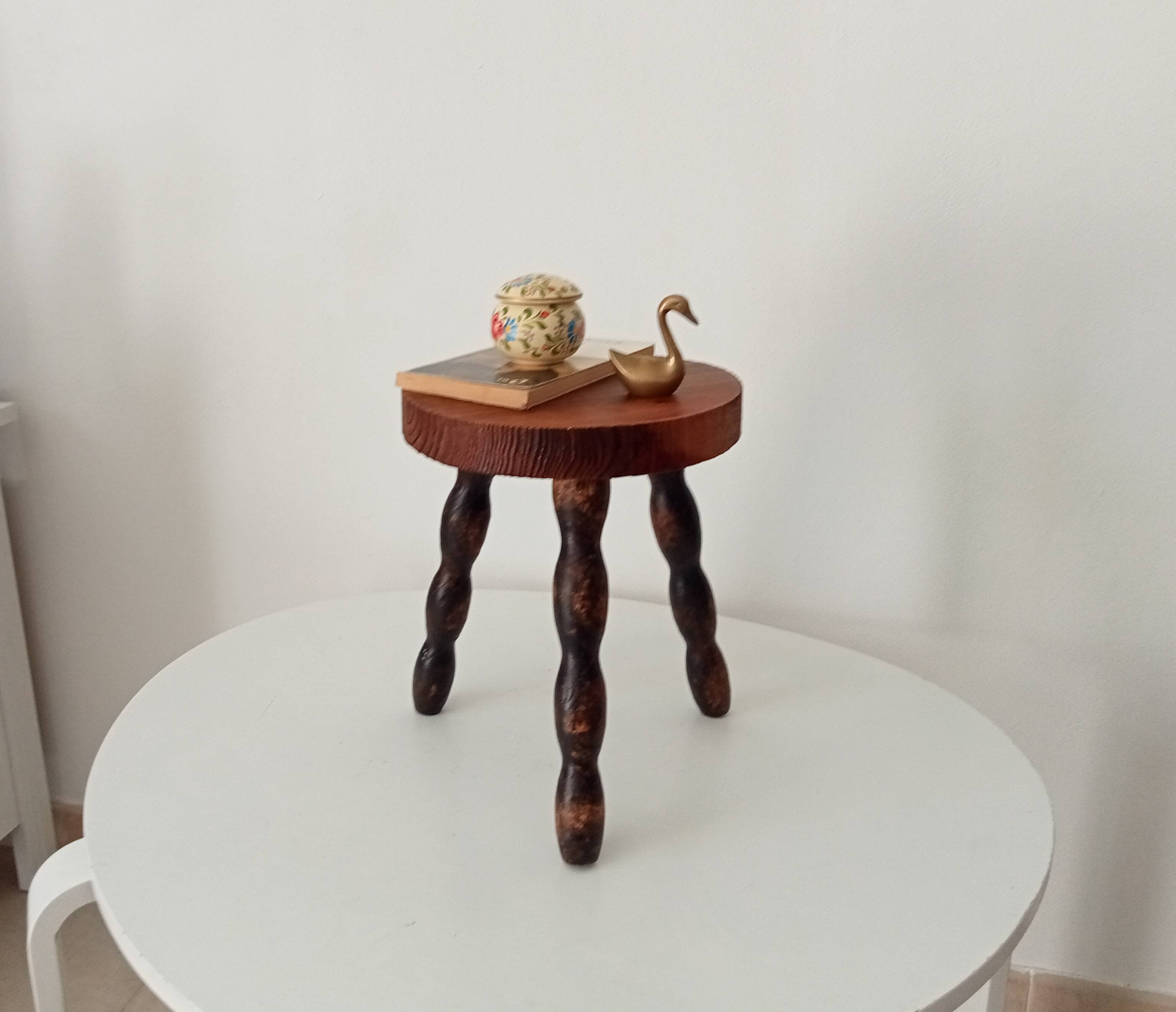 Vintage turned wood tripod stool