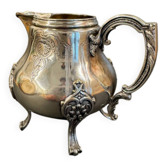 Antique silver-plated metal milk jug – Rococo style, chased decoration, early