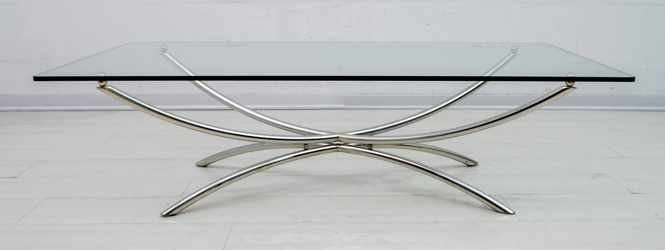 Mid-Century Modern Italian Chrome and Crystal Coffee Table, 1970s
