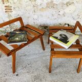 Pair of slatted side tables, Scandinavian style, 60s