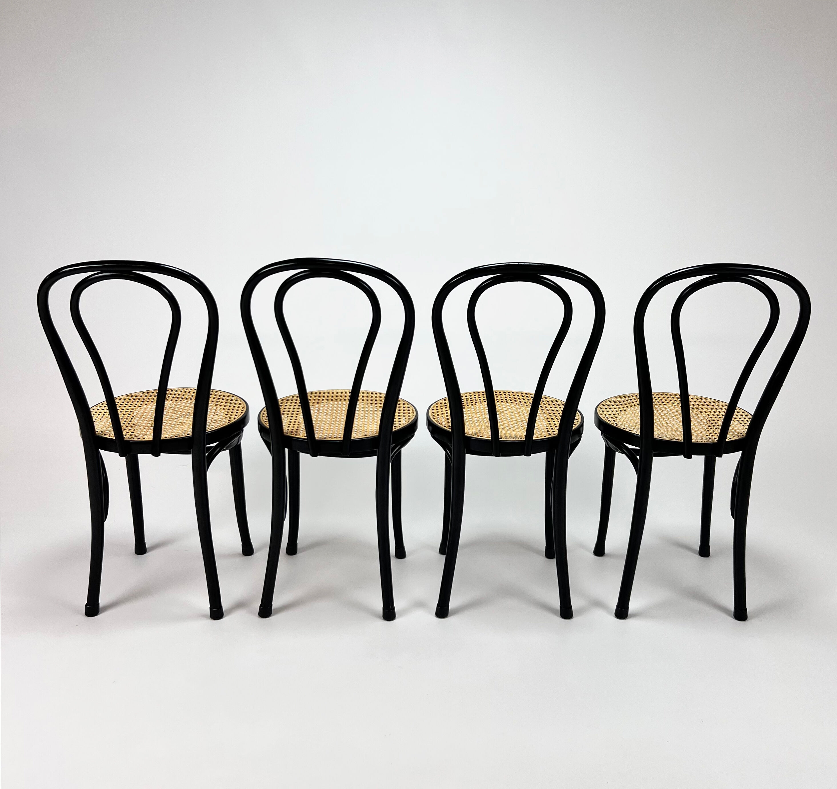Set of 4 Bentwood and Cane Cafe Dining Chairs, 1990s