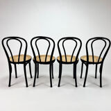 Set of 4 Bentwood and Cane Cafe Dining Chairs, 1990s