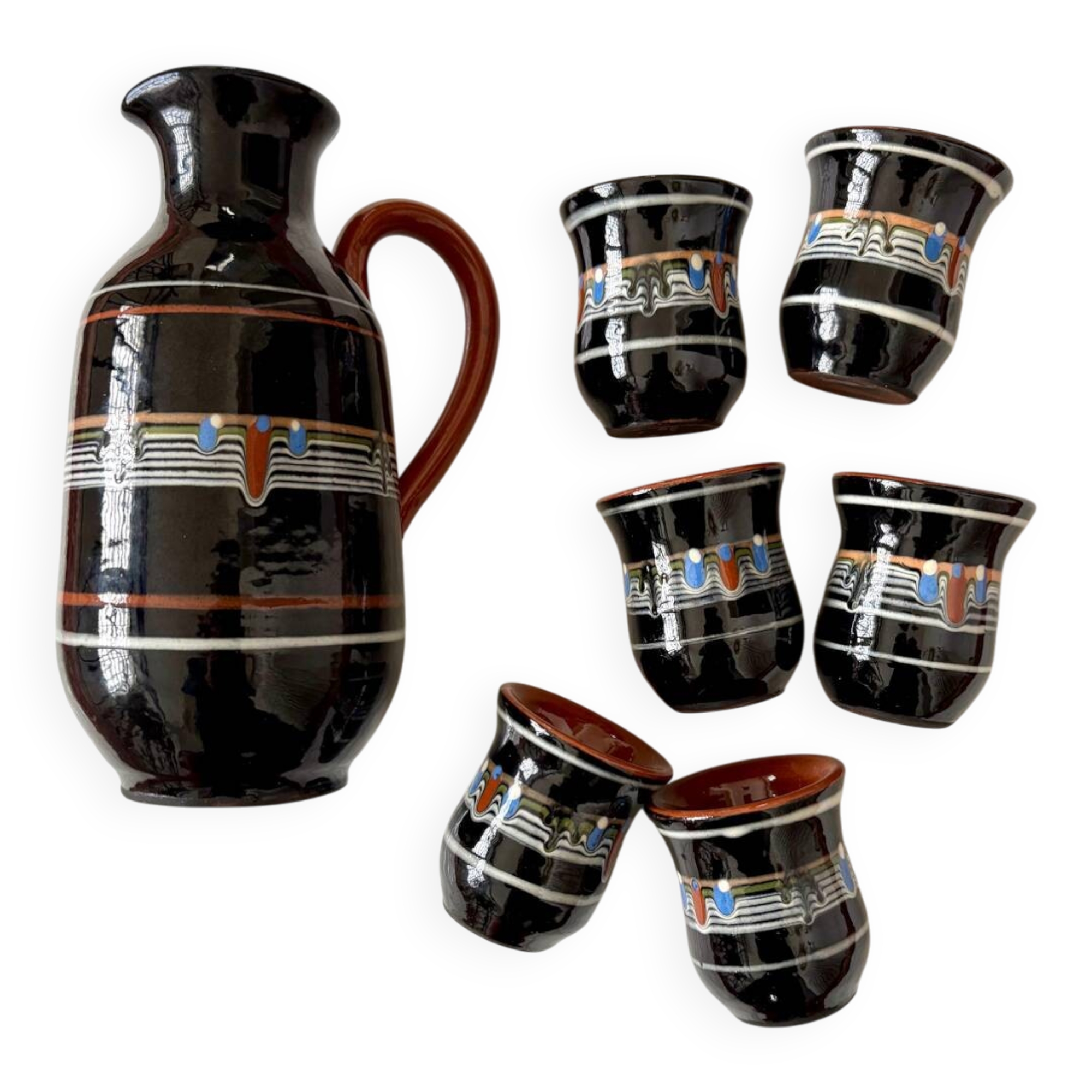 Vintage ceramic liqueur service, Slavic Balkans.