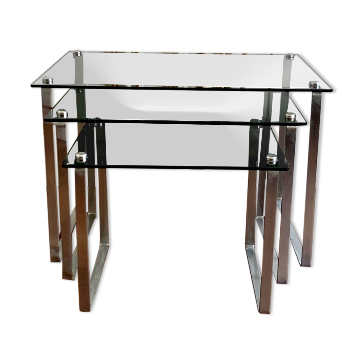 Tables gigognes  acier et verre fumé