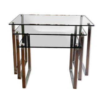 Steel and smoked glass trundle tables