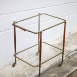 Rolling trolley in wood and brass, rolling bar, servant, trolley, 1950 Cesare Lacca for arredoluce