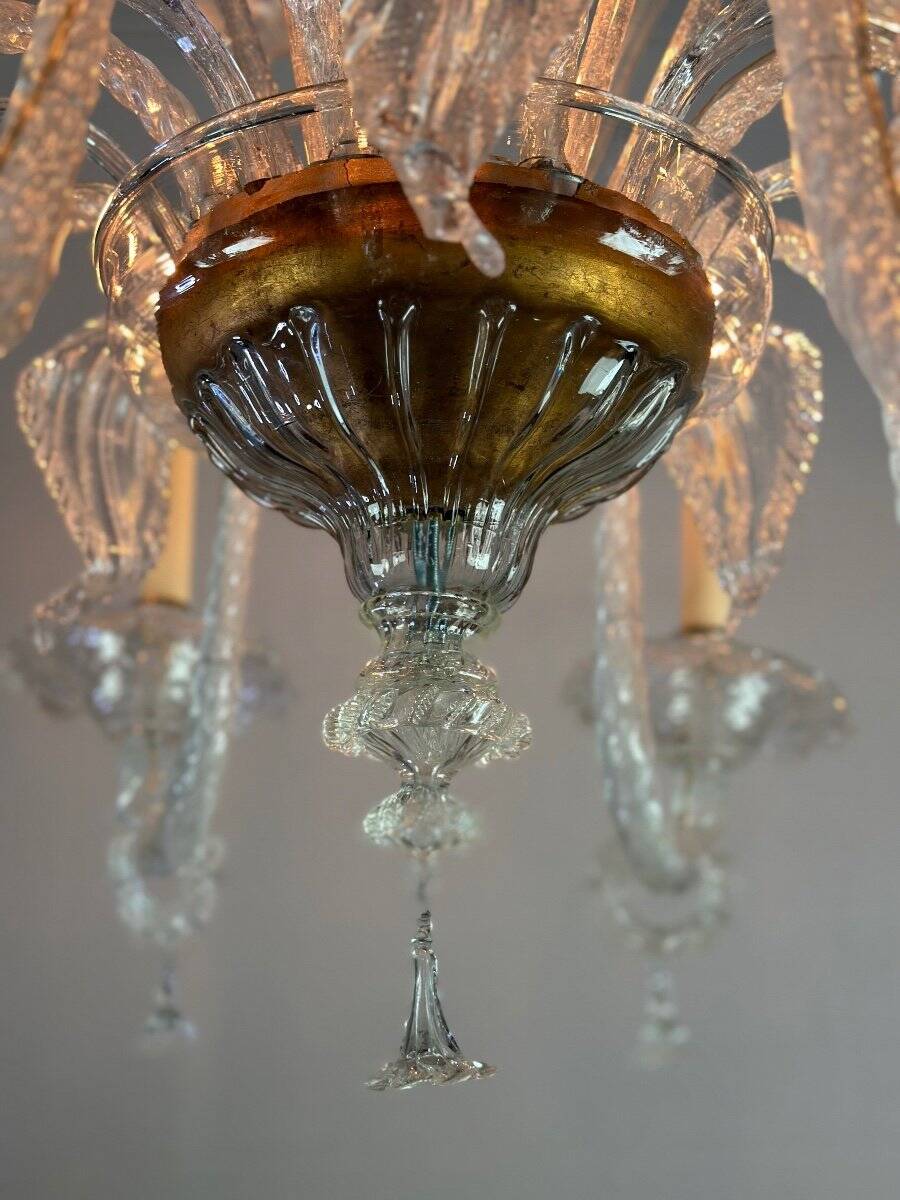 Colorless murano glass chandelier 8 arms of light circa 1890