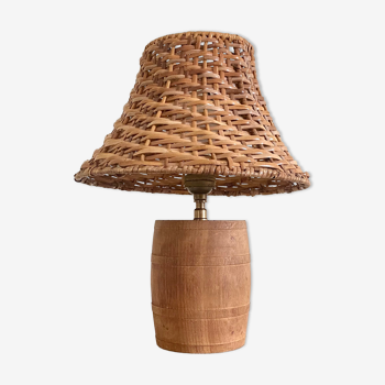 Lamp wood, wicker, fabric cable 175 cm