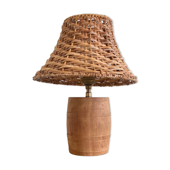 Lamp wood, wicker, fabric cable 175 cm