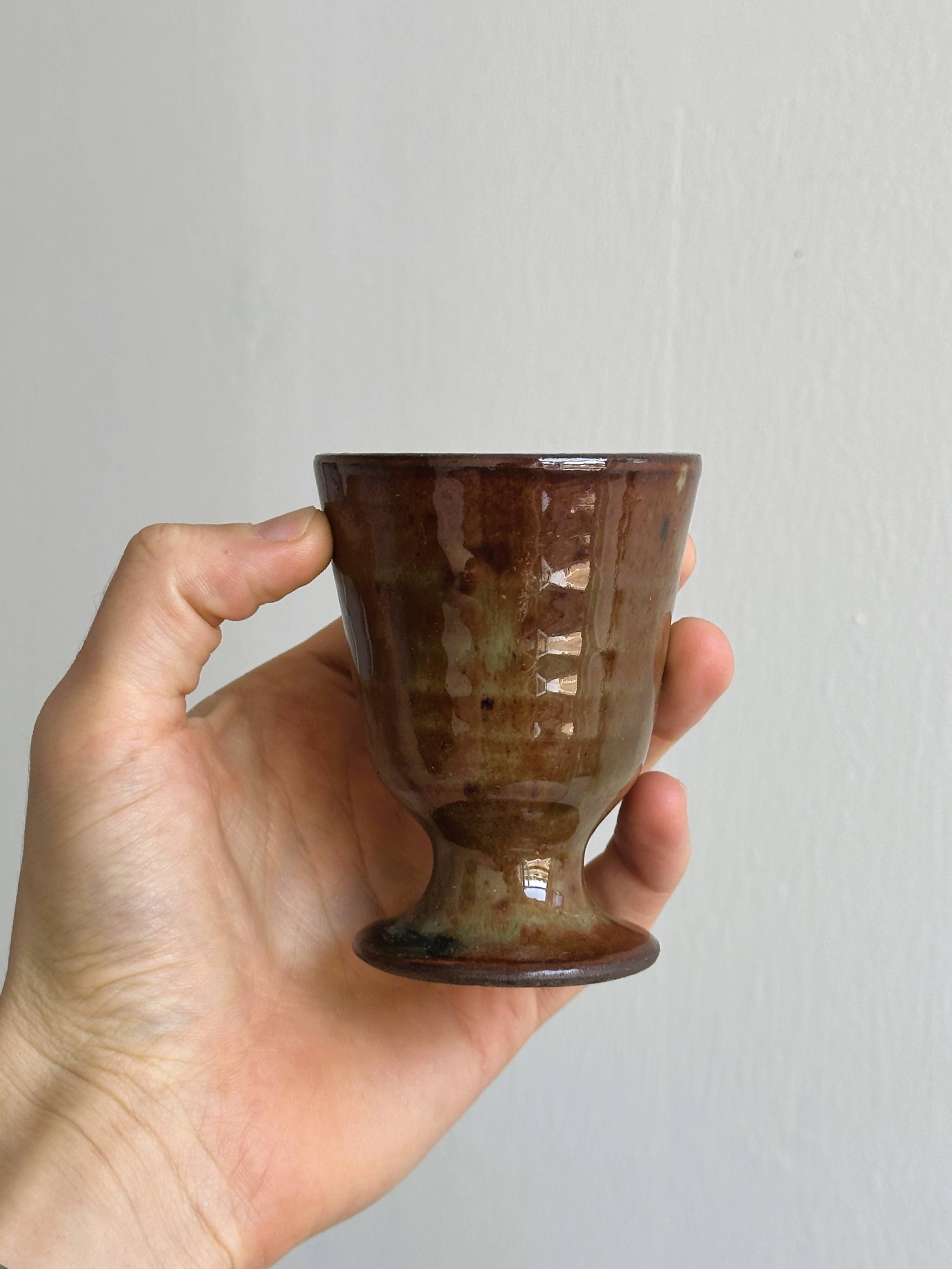 Set of 3 small enamelled ceramic mugs