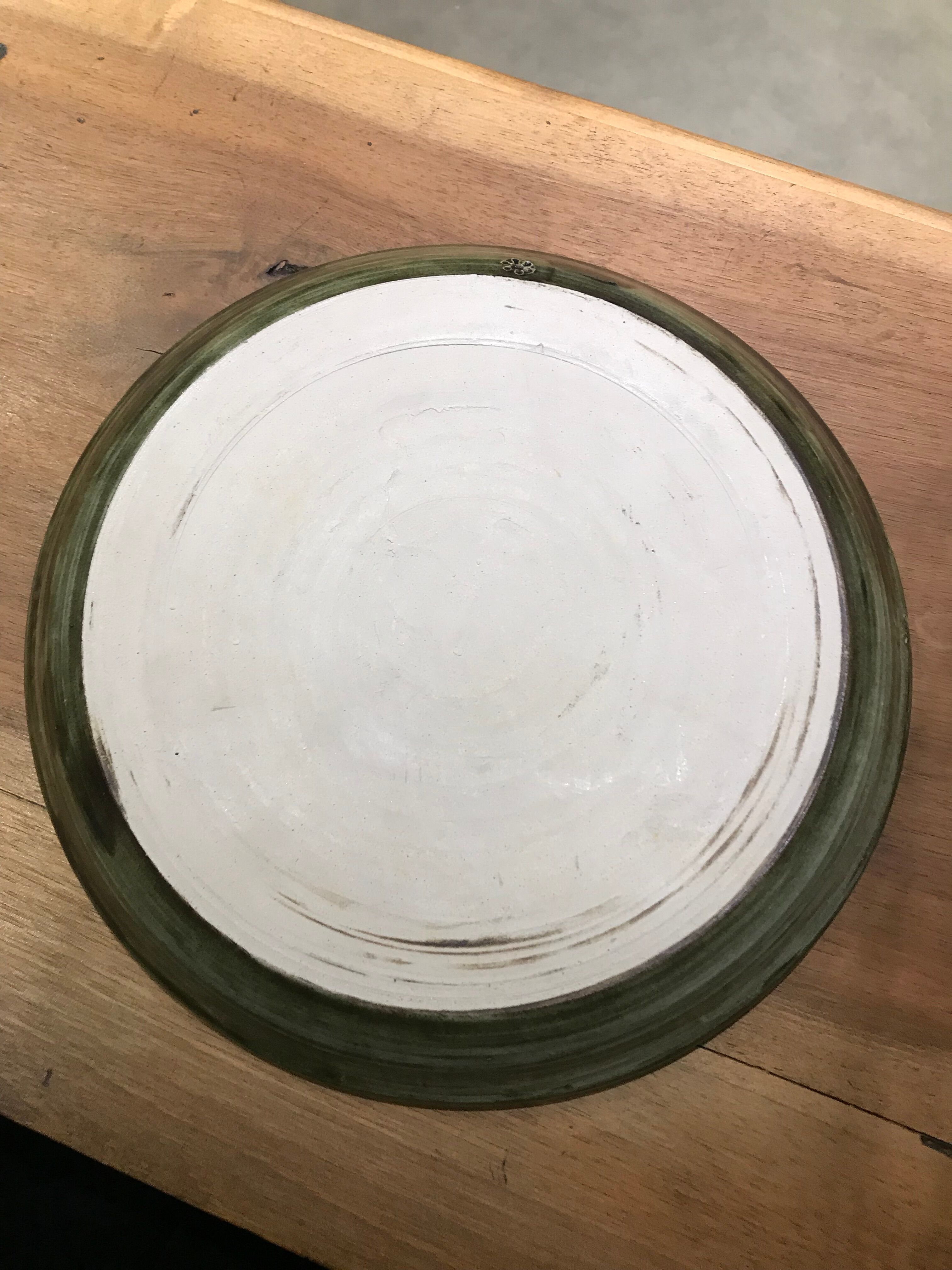 Plate presentation or flat glazed stoneware spiral pattern