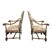 Pair of large ceremonial armchairs in Louis XIII style with tapestry f