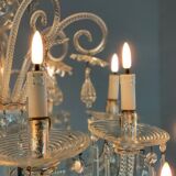 Transparent blown and pinched glass chandelier trimmed with crystals, austria circa 1920
