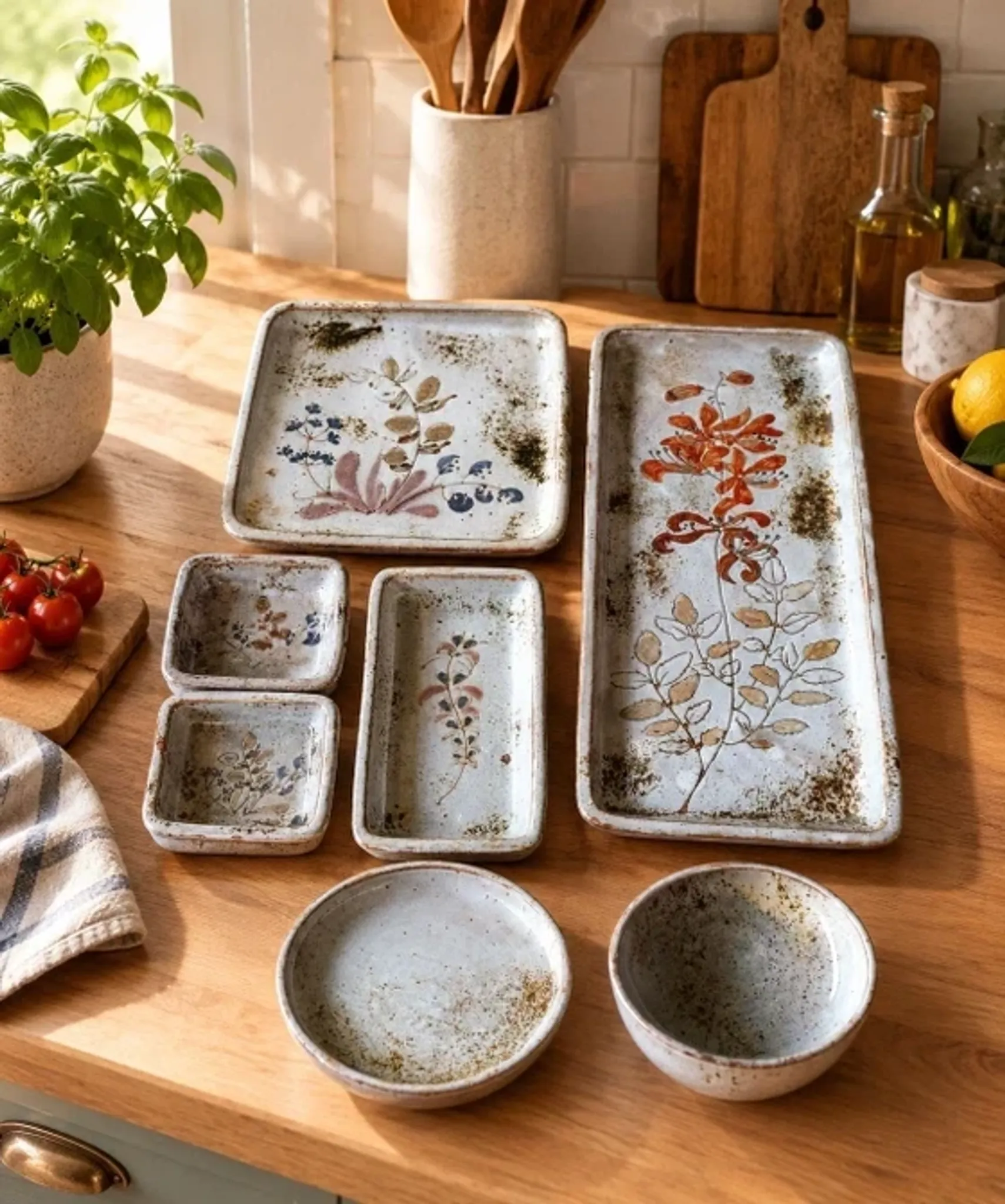 Set of stoneware dishes by Chantal and Thierry Robert