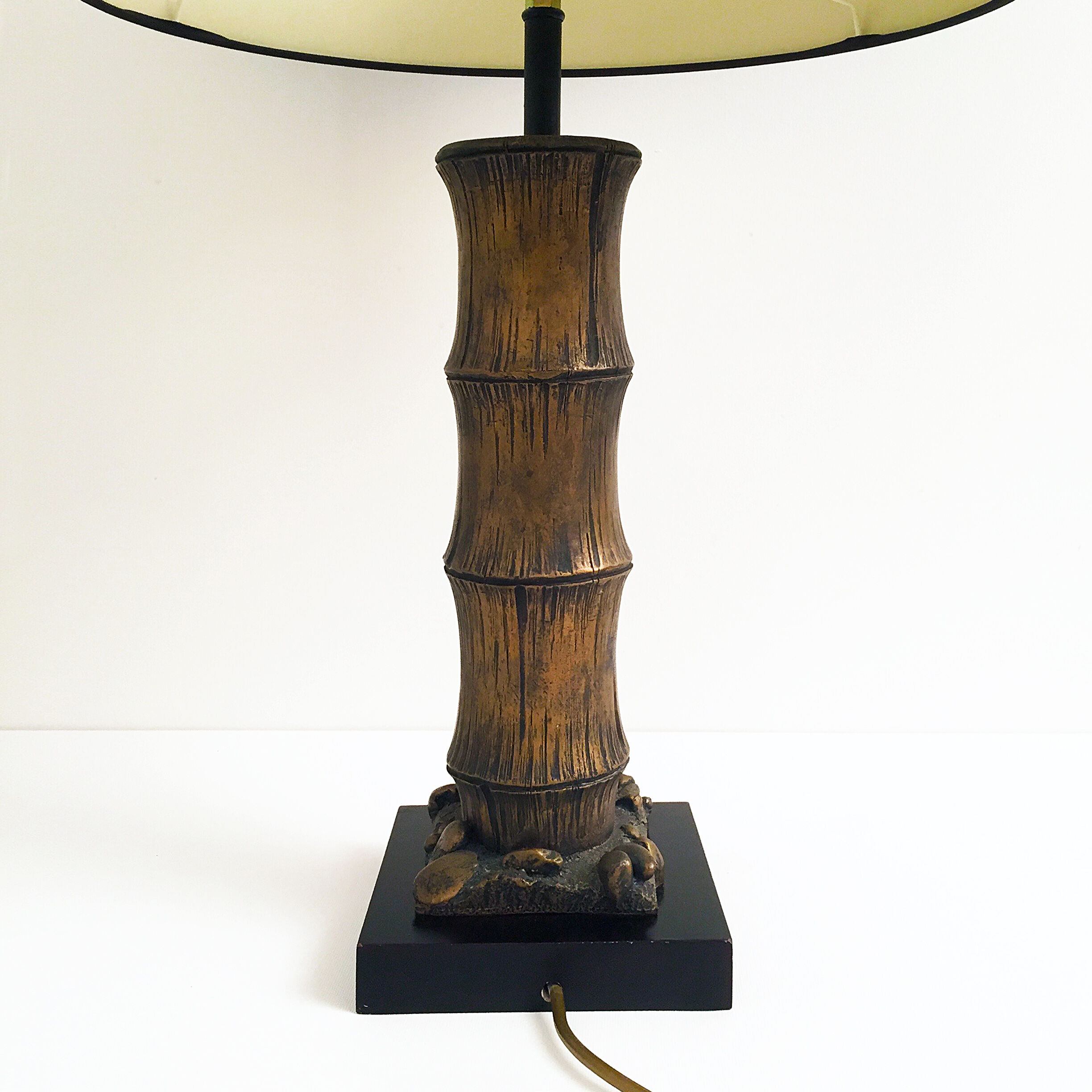 Vintage wood carved faux bamboo table lamp