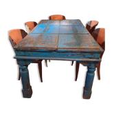 Large antique Indian dining table made of teak wood with patina.