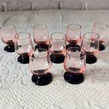 9 french liqueur glasses pink black foot vintage france