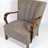 Set Of Two Armchairs In Floral Fabric & Dark Polished Wood, Danish Design From 1960s