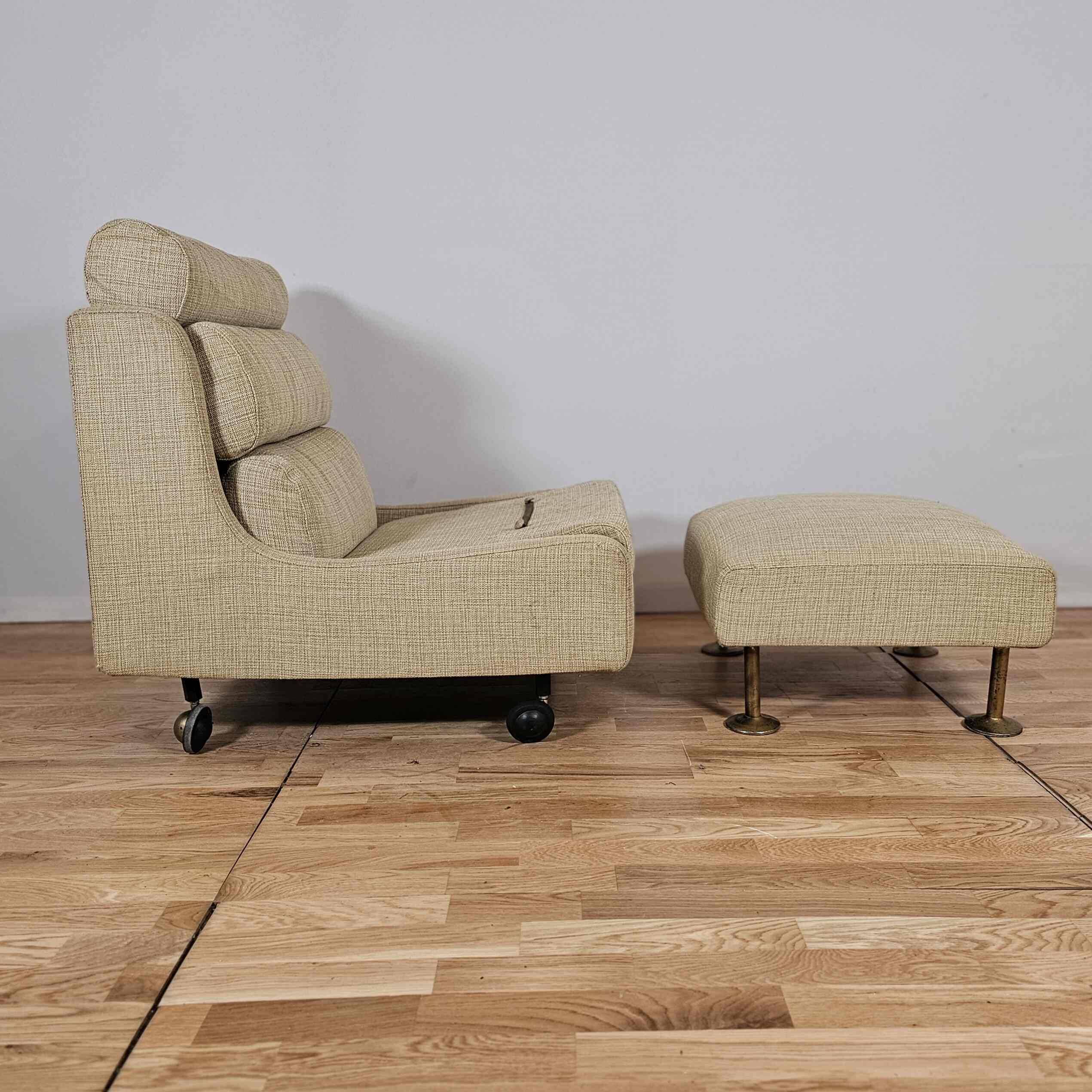 Steiner-Paris, green cloth armchair and ottoman, circa 1950/1960