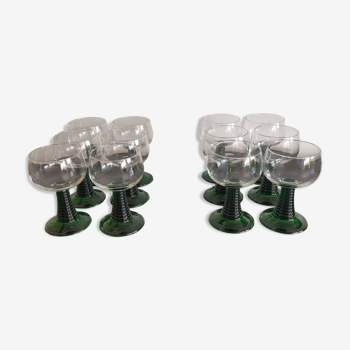 6  grands verres style Roemer pied torsadé vert Luminarc