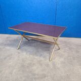 Table basse pied bambou doré et formica palissandre 1972