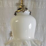 Swan neck wall light in brass, porcelain and opaline - mid 20th century.