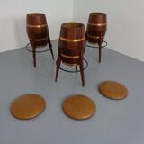 Mid-Century Teak & Copper Bar Stools, 1960s, Set of 3