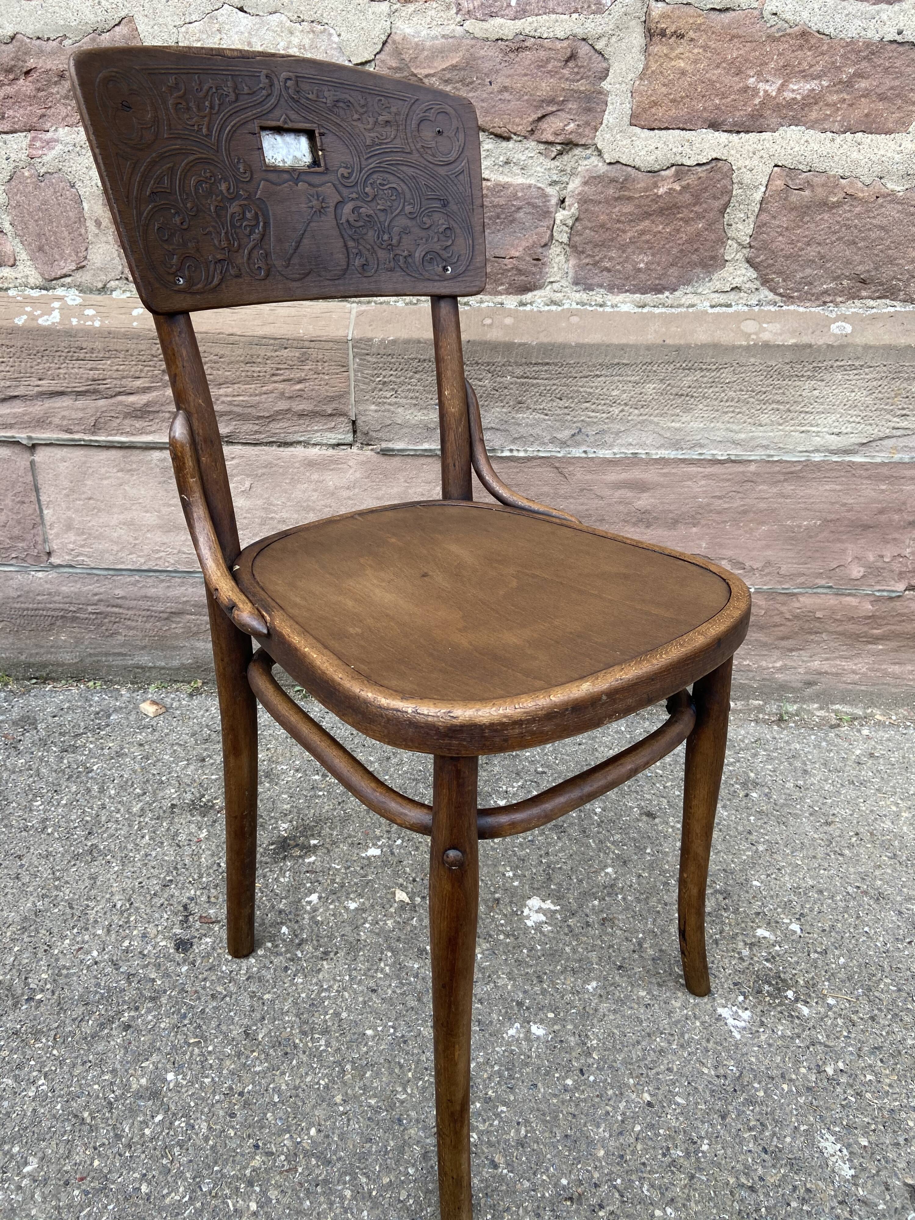 Viennese curved wooden theatre chair Thonet Nr 57 colmar logo