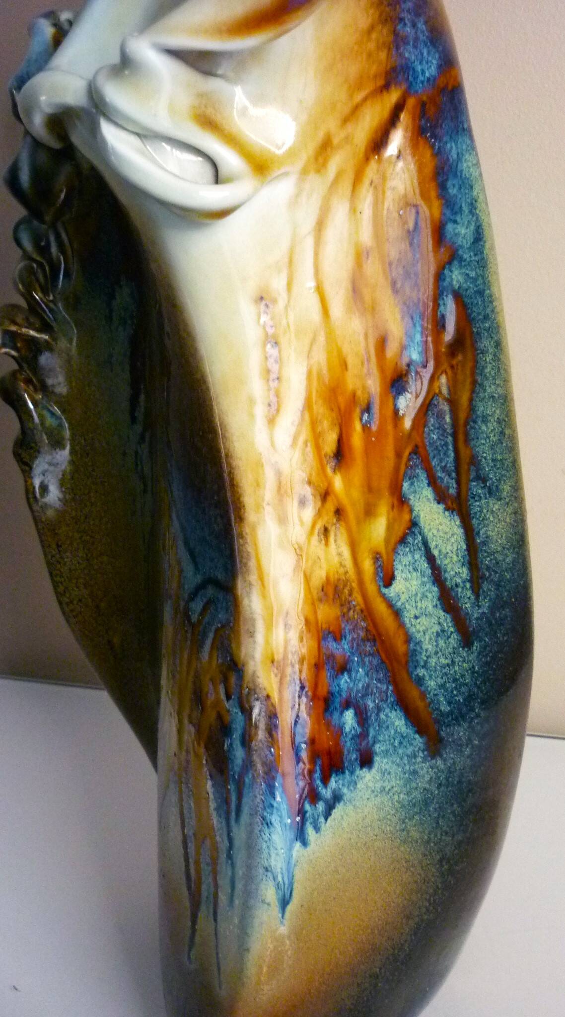 Glazed ceramic vase, unique piece, signed D. Prioton, shell neck