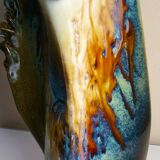 Vase en céramique émaillée, pièce unique, signé D. Prioton, col coquillage