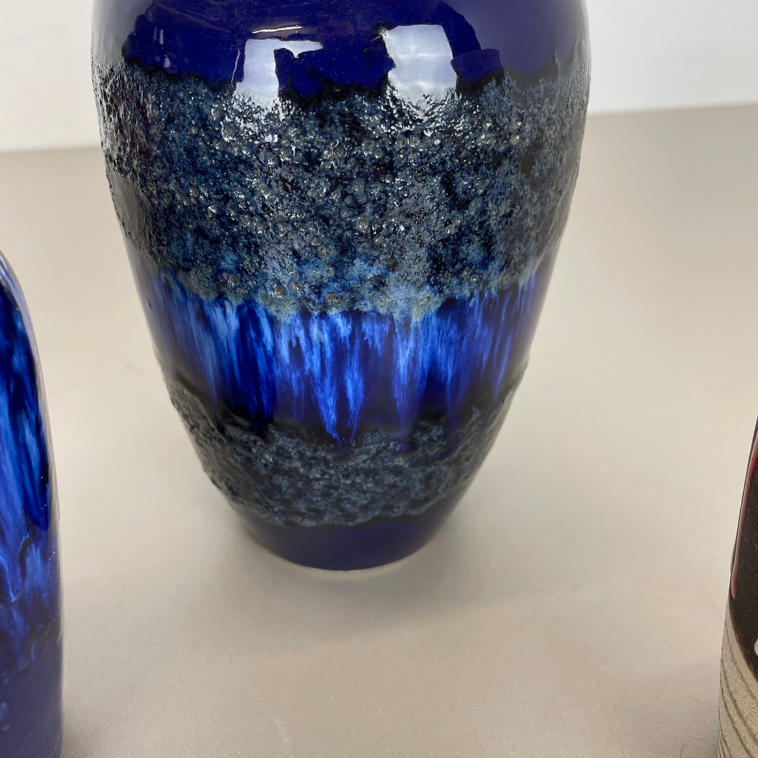 Set of Five Vintage Pottery Fat Lava Vases Made by Scheurich, Germany, 1970s