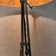 Contemporary mushroom lamp, wrought iron base and shaded orange glass shell