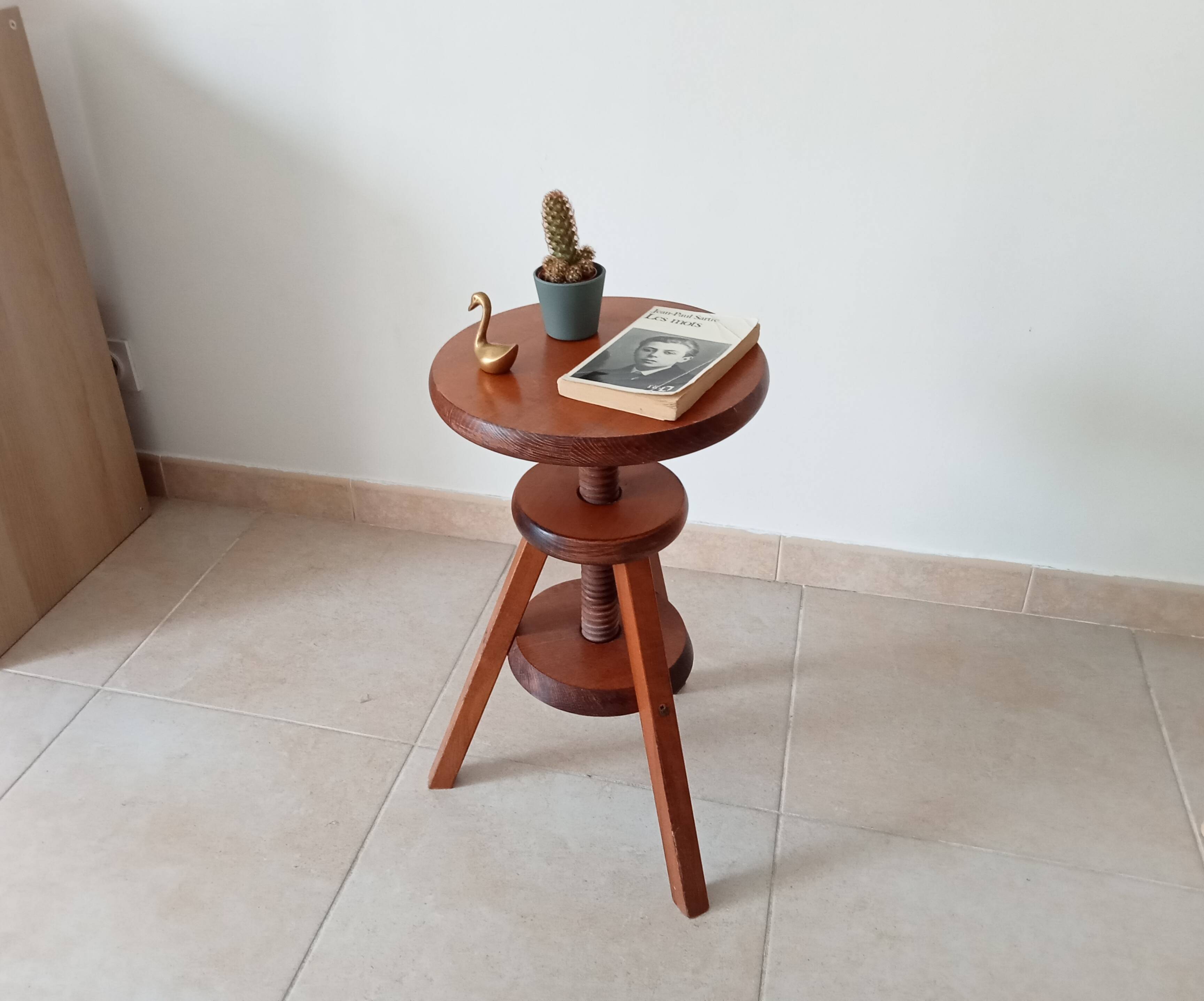Vintage screw stool in solid oak