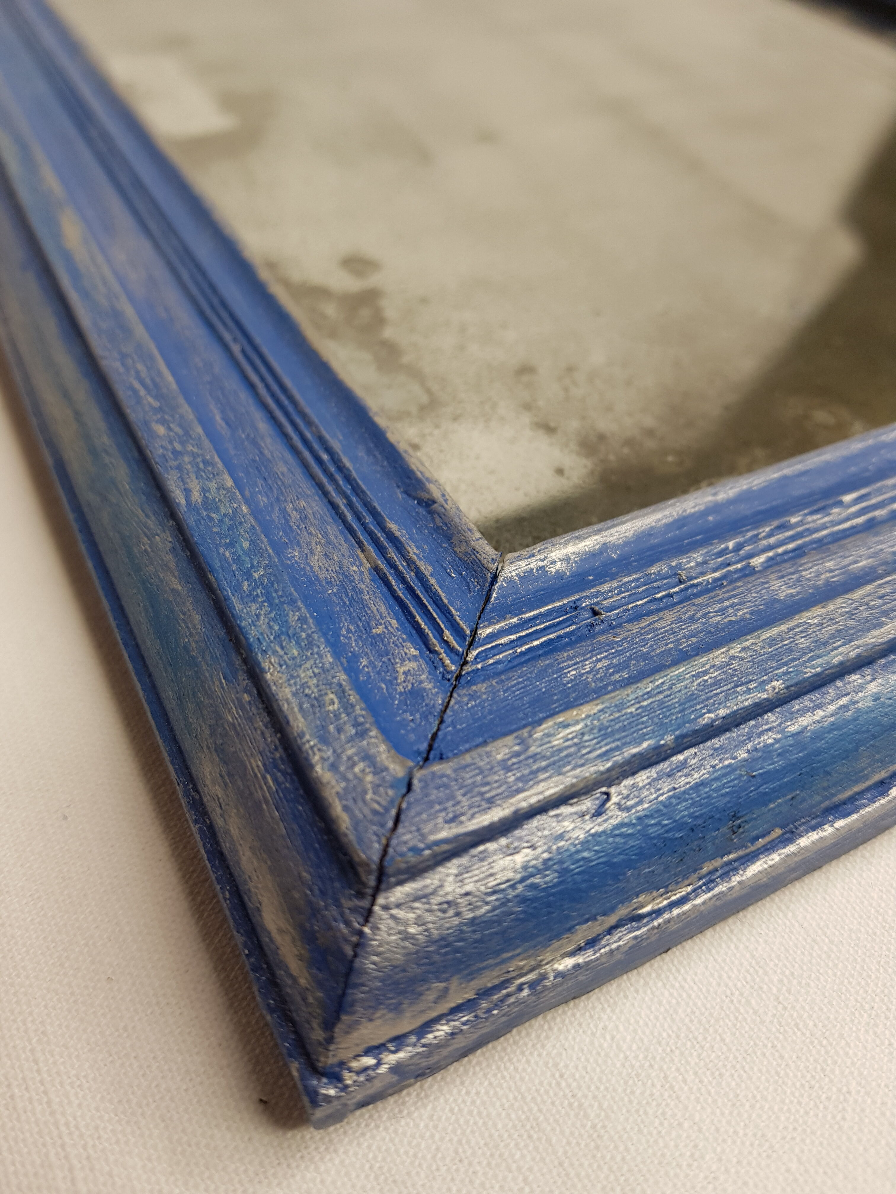 Old rectangular mirror, blue and silver patina, 46 cm